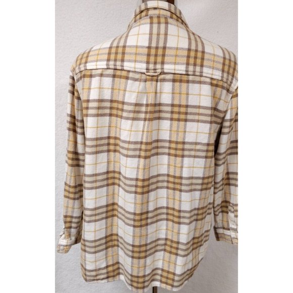 American Eagle Womens Medium Gold Plaid Very Soft Heavyweight Button Up Shirt - Picture 7 of 11